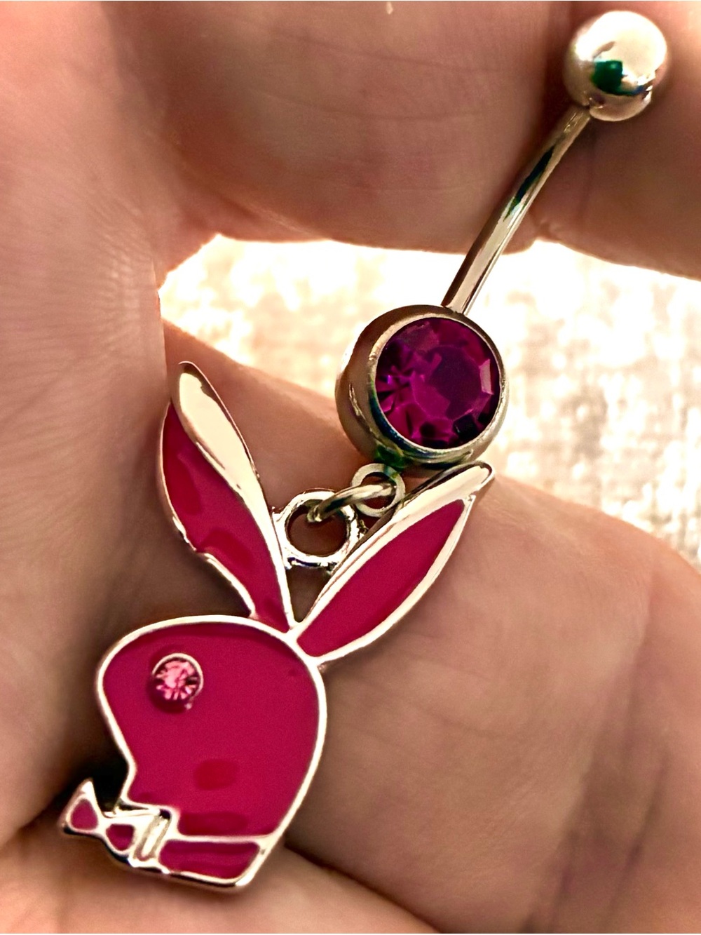 NAVEL BELLY RING hot pink bunny